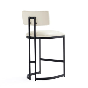 English Elm Counter Stool with Vegan Leather Seat and Curved Metal Base for Kitchen or Bar Ivory B365P504255