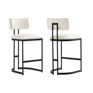 English Elm Counter Stool with Vegan Leather Seat and Curved Metal Base for Kitchen or Bar Ivory B365P504255