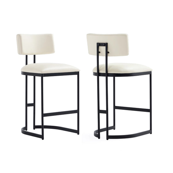 English Elm Counter Stool with Vegan Leather Seat and Curved Metal Base for Kitchen or Bar Ivory B365P504255