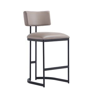 English Elm Counter Stool with Vegan Leather Seat and Curved Metal Base for Kitchen or Bar Taupe B365P504256