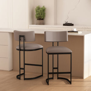 English Elm Counter Stool with Vegan Leather Seat and Curved Metal Base for Kitchen or Bar Taupe B365P504256