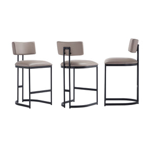 English Elm Counter Stool with Vegan Leather Seat and Curved Metal Base for Kitchen or Bar Taupe B365P504256