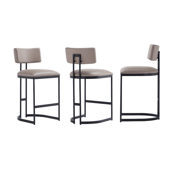 English Elm Counter Stool with Vegan Leather Seat and Curved Metal Base for Kitchen or Bar Taupe B365P504256