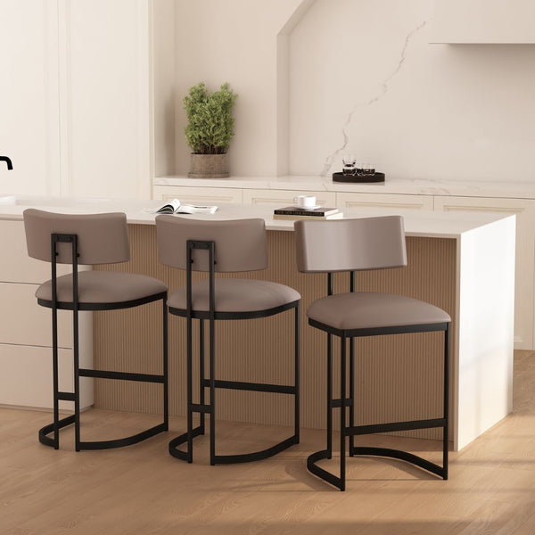 English Elm Counter Stool with Vegan Leather Seat and Curved Metal Base for Kitchen or Bar Taupe B365P504256