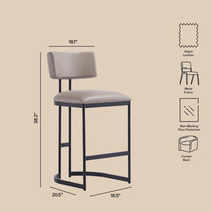 English Elm Counter Stool with Vegan Leather Seat and Curved Metal Base for Kitchen or Bar Taupe B365P504256