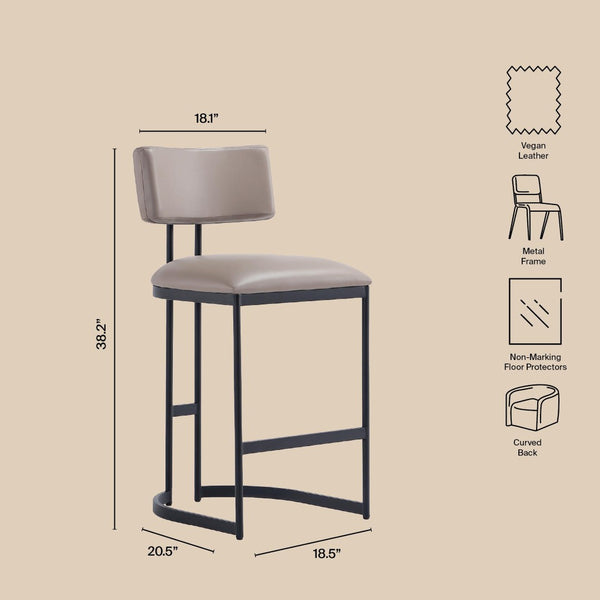 English Elm Counter Stool with Vegan Leather Seat and Curved Metal Base for Kitchen or Bar Taupe B365P504256