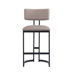 English Elm Counter Stool with Vegan Leather Seat and Curved Metal Base for Kitchen or Bar Taupe B365P504256