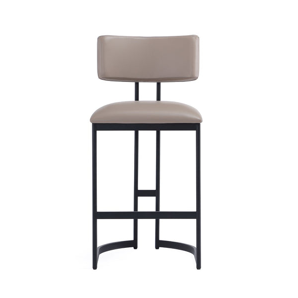 English Elm Counter Stool with Vegan Leather Seat and Curved Metal Base for Kitchen or Bar Taupe B365P504256