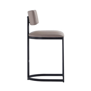English Elm Counter Stool with Vegan Leather Seat and Curved Metal Base for Kitchen or Bar Taupe B365P504256