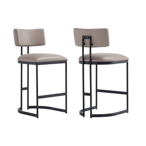 English Elm Counter Stool with Vegan Leather Seat and Curved Metal Base for Kitchen or Bar Taupe B365P504256