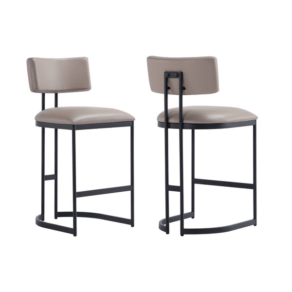English Elm Counter Stool with Vegan Leather Seat and Curved Metal Base for Kitchen or Bar Taupe B365P504256