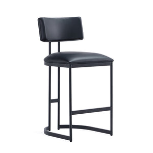 English Elm Counter Stool with Vegan Leather Seat and Curved Metal Base for Kitchen or Bar Black B365P504257