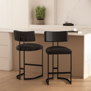 English Elm Counter Stool with Vegan Leather Seat and Curved Metal Base for Kitchen or Bar Black B365P504257