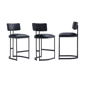 English Elm Counter Stool with Vegan Leather Seat and Curved Metal Base for Kitchen or Bar Black B365P504257