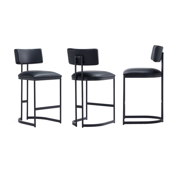 English Elm Counter Stool with Vegan Leather Seat and Curved Metal Base for Kitchen or Bar Black B365P504257