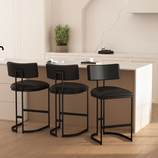 English Elm Counter Stool with Vegan Leather Seat and Curved Metal Base for Kitchen or Bar Black B365P504257