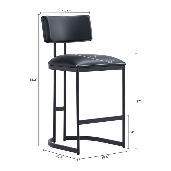 English Elm Counter Stool with Vegan Leather Seat and Curved Metal Base for Kitchen or Bar Black B365P504257