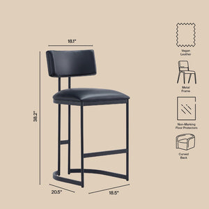 English Elm Counter Stool with Vegan Leather Seat and Curved Metal Base for Kitchen or Bar Black B365P504257