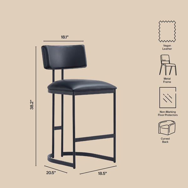 English Elm Counter Stool with Vegan Leather Seat and Curved Metal Base for Kitchen or Bar Black B365P504257