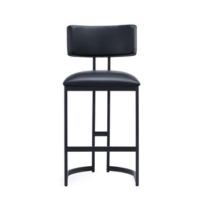 English Elm Counter Stool with Vegan Leather Seat and Curved Metal Base for Kitchen or Bar Black B365P504257