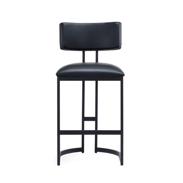 English Elm Counter Stool with Vegan Leather Seat and Curved Metal Base for Kitchen or Bar Black B365P504257