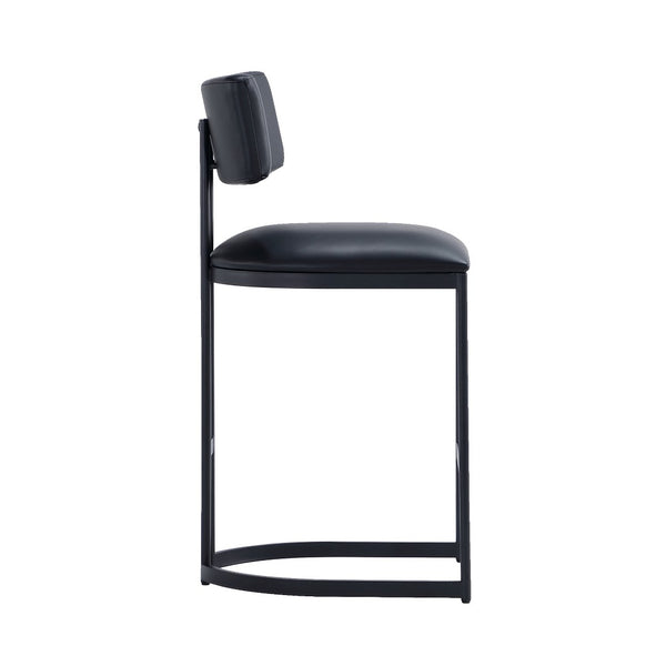 English Elm Counter Stool with Vegan Leather Seat and Curved Metal Base for Kitchen or Bar Black B365P504257