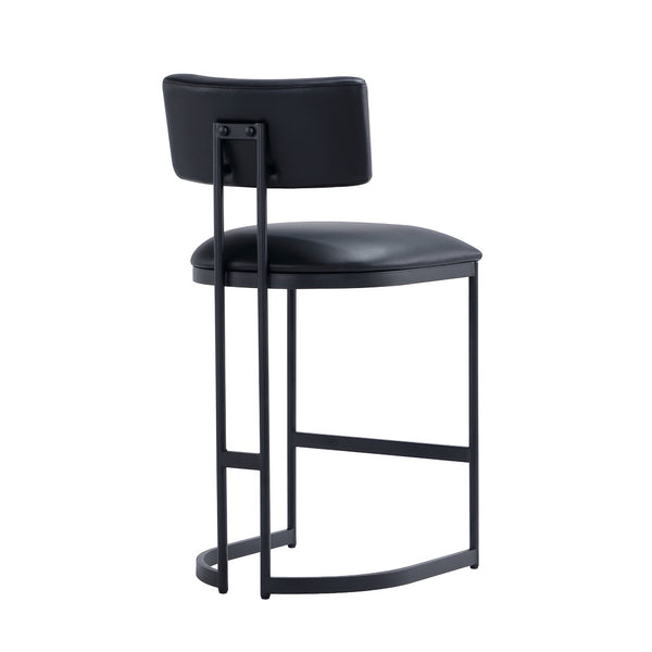 English Elm Counter Stool with Vegan Leather Seat and Curved Metal Base for Kitchen or Bar Black B365P504257