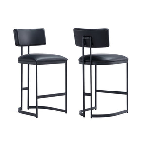 English Elm Counter Stool with Vegan Leather Seat and Curved Metal Base for Kitchen or Bar Black B365P504257