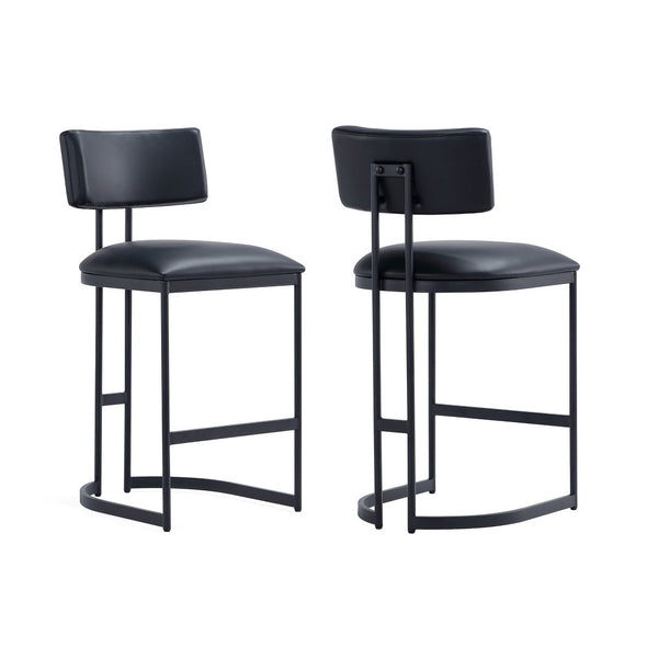 English Elm Counter Stool with Vegan Leather Seat and Curved Metal Base for Kitchen or Bar Black B365P504257