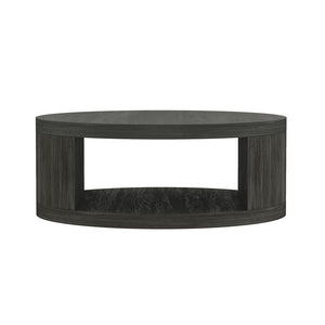 English Elm Coffee Table Round 36 Inch Low Profile Wood Laminate with Open Storage for Living Room Charcoal B365P504258