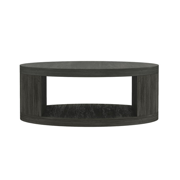 English Elm Coffee Table Round 36 Inch Low Profile Wood Laminate with Open Storage for Living Room Charcoal B365P504258