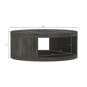 English Elm Coffee Table Round 36 Inch Low Profile Wood Laminate with Open Storage for Living Room Charcoal B365P504258