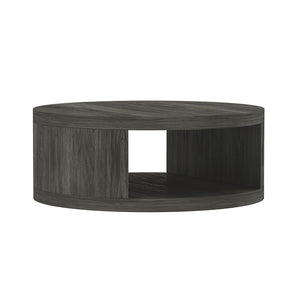 English Elm Coffee Table Round 36 Inch Low Profile Wood Laminate with Open Storage for Living Room Charcoal B365P504258