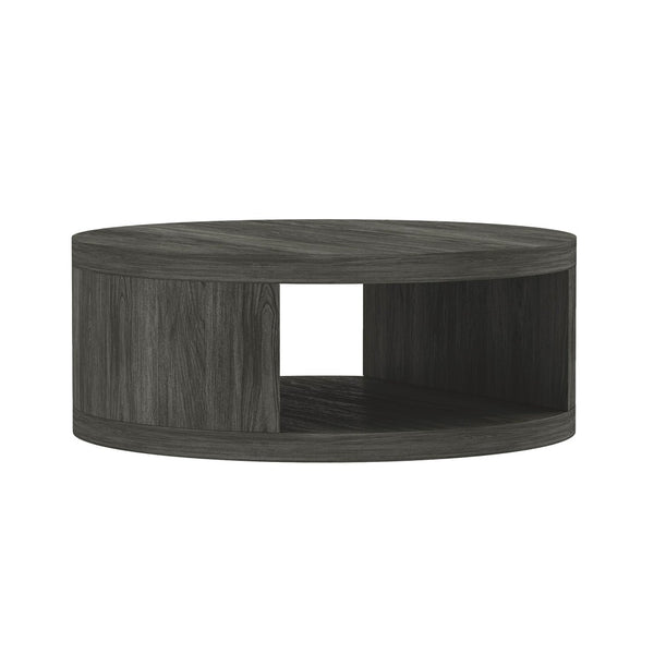 English Elm Coffee Table Round 36 Inch Low Profile Wood Laminate with Open Storage for Living Room Charcoal B365P504258