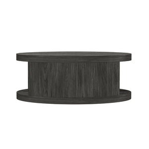 English Elm Coffee Table Round 36 Inch Low Profile Wood Laminate with Open Storage for Living Room Charcoal B365P504258