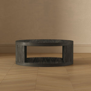 English Elm Coffee Table Round 36 Inch Low Profile Wood Laminate with Open Storage for Living Room Charcoal B365P504258