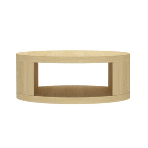 English Elm Coffee Table Round 36 Inch Low Profile Wood Laminate with Open Storage for Living Room Oak B365P504259