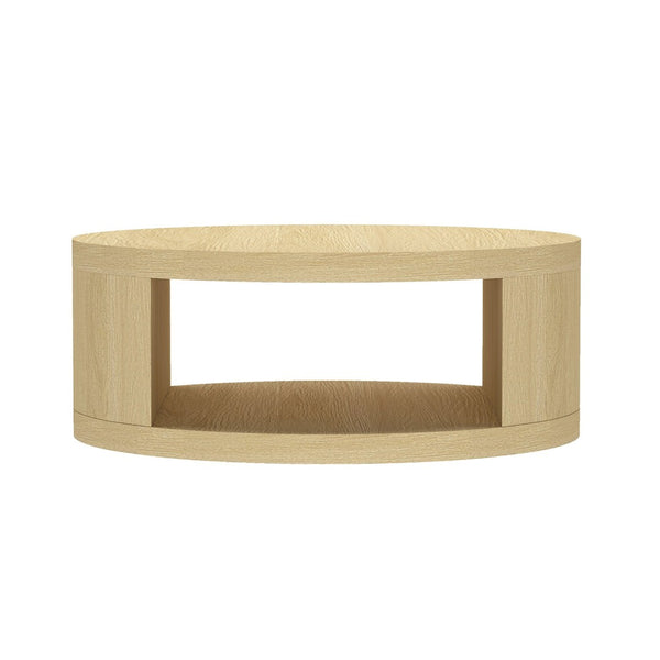 English Elm Coffee Table Round 36 Inch Low Profile Wood Laminate with Open Storage for Living Room Oak B365P504259
