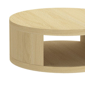 English Elm Coffee Table Round 36 Inch Low Profile Wood Laminate with Open Storage for Living Room Oak B365P504259