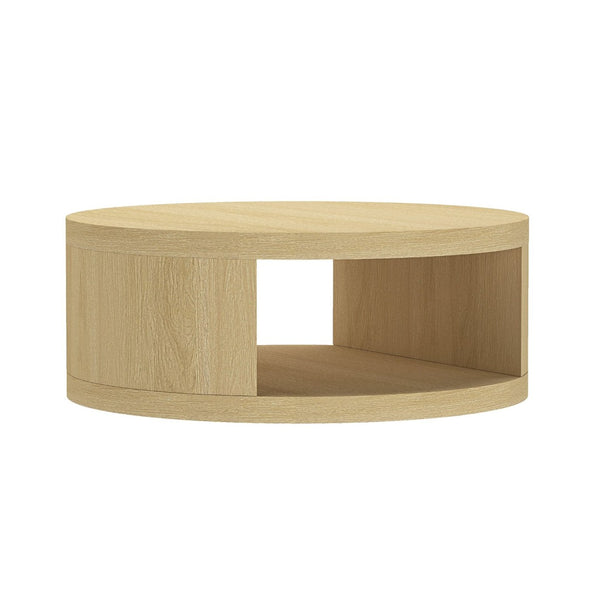 English Elm Coffee Table Round 36 Inch Low Profile Wood Laminate with Open Storage for Living Room Oak B365P504259