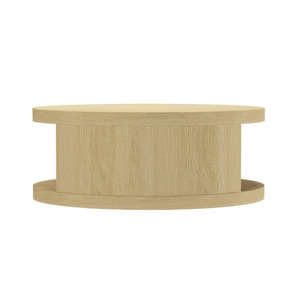 English Elm Coffee Table Round 36 Inch Low Profile Wood Laminate with Open Storage for Living Room Oak B365P504259