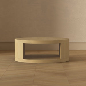 English Elm Coffee Table Round 36 Inch Low Profile Wood Laminate with Open Storage for Living Room Oak B365P504259
