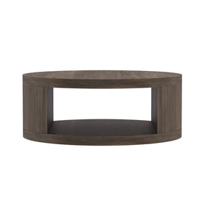 English Elm Coffee Table Round 36 Inch Low Profile Wood Laminate with Open Storage for Living Room Walnut B365P504260