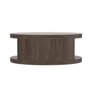 English Elm Coffee Table Round 36 Inch Low Profile Wood Laminate with Open Storage for Living Room Walnut B365P504260