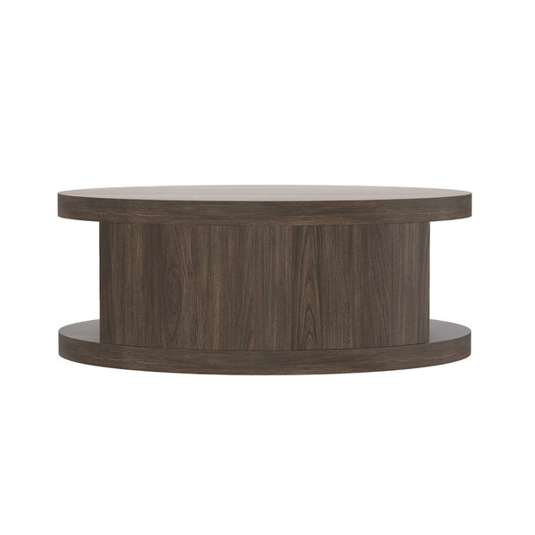 English Elm Coffee Table Round 36 Inch Low Profile Wood Laminate with Open Storage for Living Room Walnut B365P504260