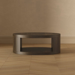 English Elm Coffee Table Round 36 Inch Low Profile Wood Laminate with Open Storage for Living Room Walnut B365P504260