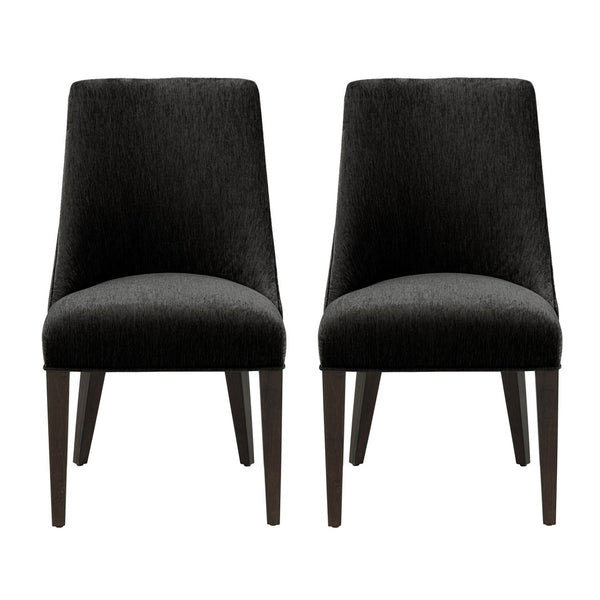 English Elm Dining Chair Set of 2 Chenille Upholstered Rubberwood Legs Mid-century Modern Style Black B365P504261