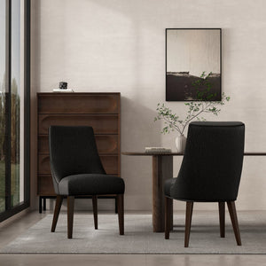 English Elm Dining Chair Set of 2 Chenille Upholstered Rubberwood Legs Mid-century Modern Style Black B365P504261