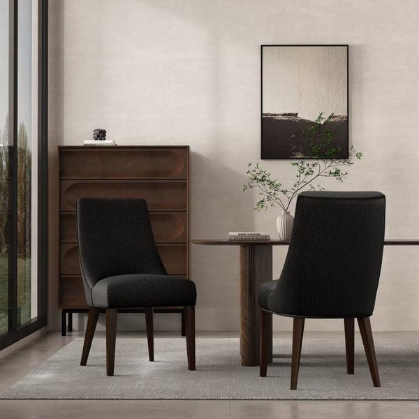 English Elm Dining Chair Set of 2 Chenille Upholstered Rubberwood Legs Mid-century Modern Style Black B365P504261