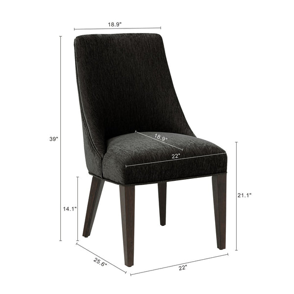 English Elm Dining Chair Set of 2 Chenille Upholstered Rubberwood Legs Mid-century Modern Style Black B365P504261